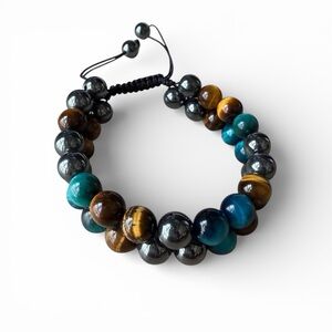 Polished Tigers Eye Hematite corded bracelet